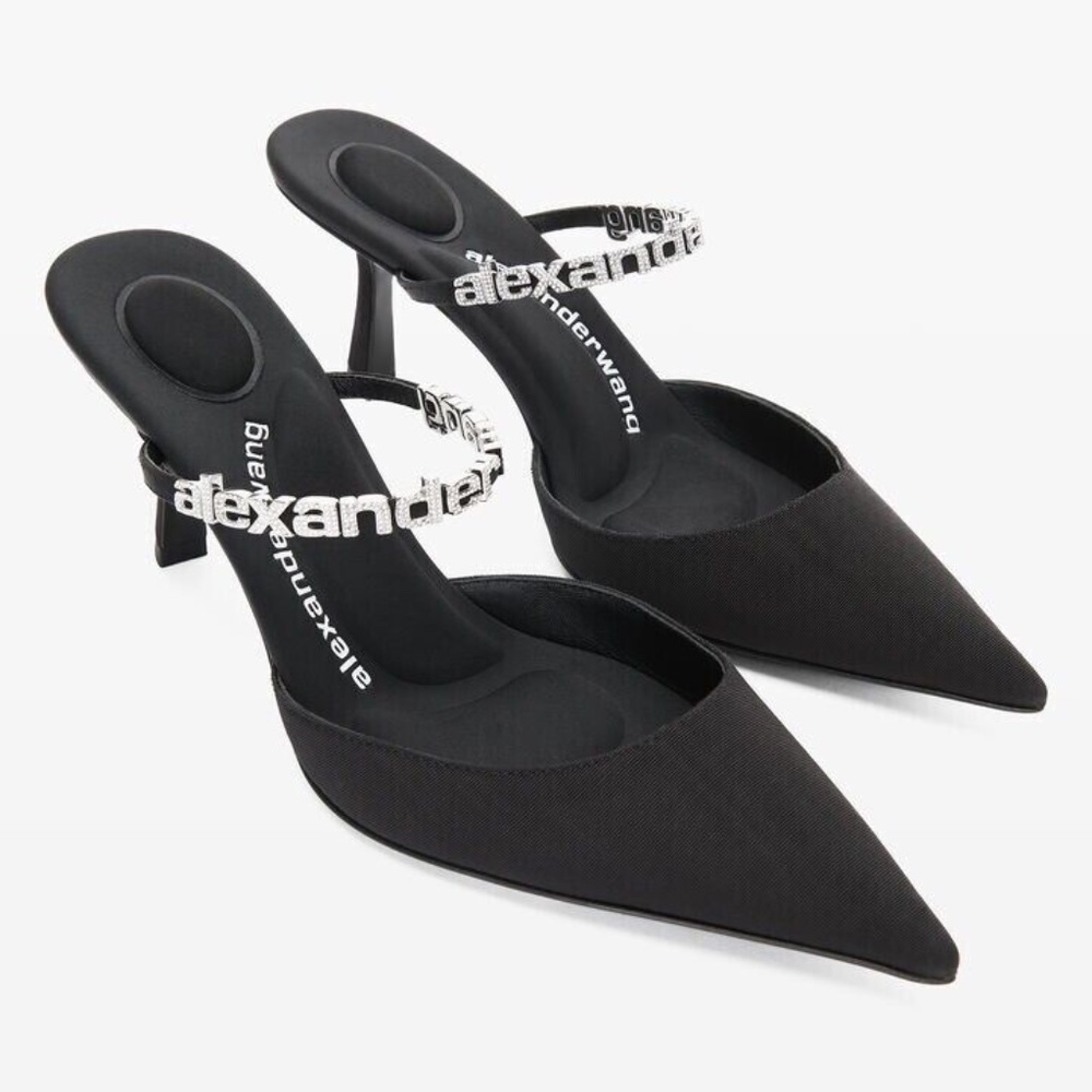 NIB Alexander Wang Delphine 65 Logo Strap Mule, Viscose Black